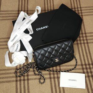 Chanel Black Wallet on Chain Leather Crossbody Bag, Authentic